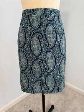J. Crew Paisley Print Navy and Teal Women's Skirt SZ2
